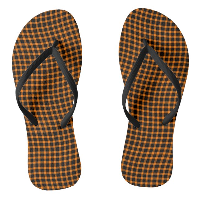 Orange Brown Plaid Checker Seamless Pattern Thongs (Footbed)