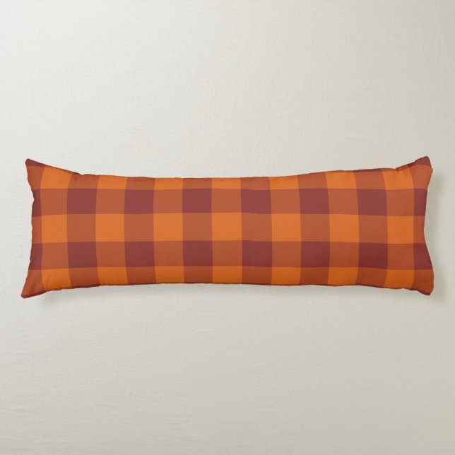Orange Brown Plaid Chequered Pattern Body Cushion (Front)