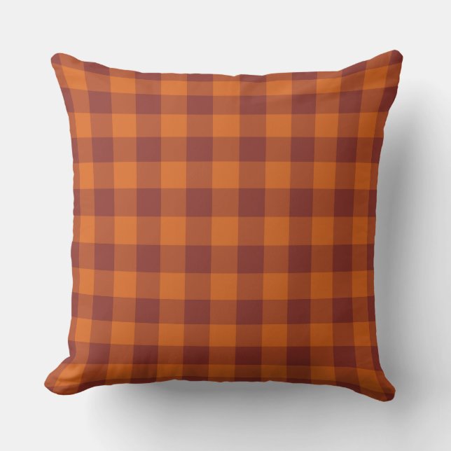 Orange Brown Plaid Chequered Pattern Cushion (Front)