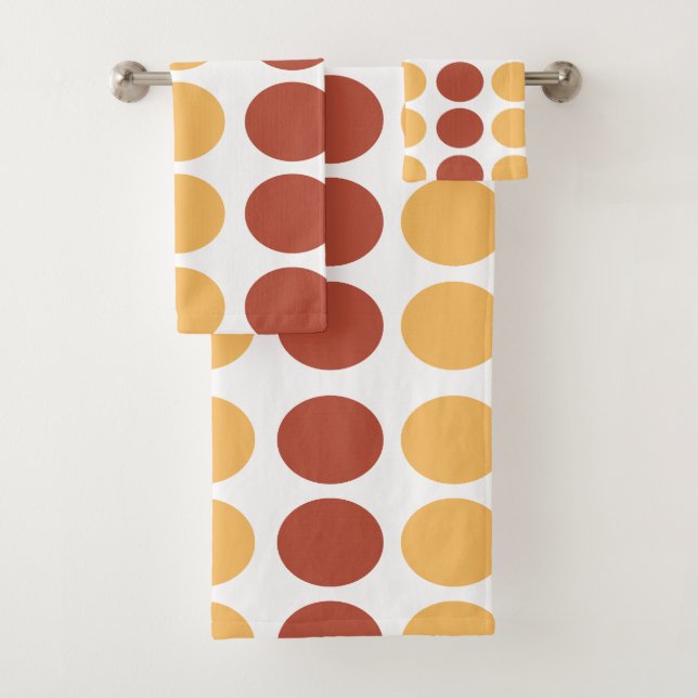 Orange Brown Polka Dot Pattern Bath Towel Set (Insitu)