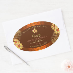 Orange Brown Product Label Yellow Hawaiian Flowers