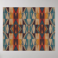 Orange Brown Red Teal Blue Ethnic Tribal Mosaic