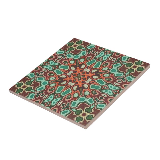 Orange Brown Red Turquoise Green Ethnic Tribe Art Ceramic Tile (Side)