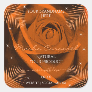 Orange Brown Rose with Palm Leaves Product Labels