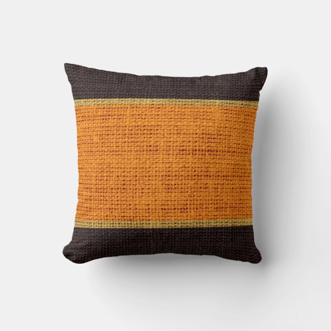 Orange & Brown Rustic Burlap Jute Background Cushion (Front)