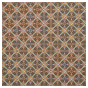 Orange Brown Scrolled Circles Tiled Green Pattern Fabric