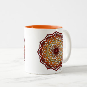 Orange & Brown Spiral and Floral Mandala Two-Tone Coffee Mug
