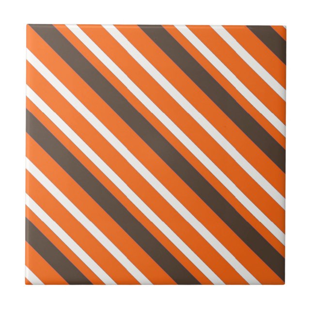 Orange Brown Striped Pattern Ceramic Tile (Front)