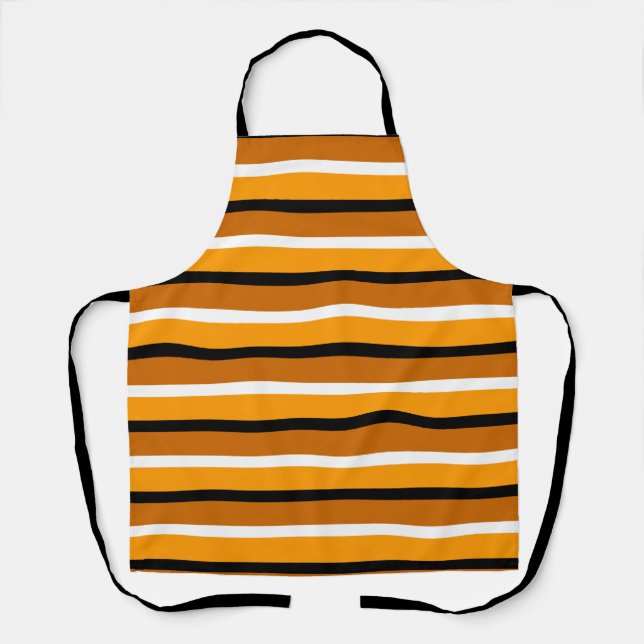 Orange Brown Stripes Pattern Design Apron (Front)