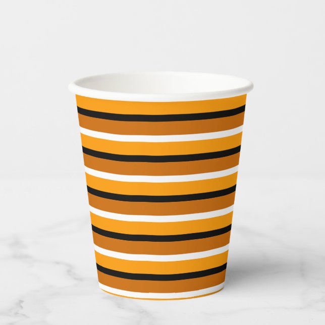 Orange Brown Stripes Pattern Design Paper Cups (Front)