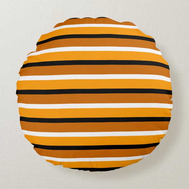 Orange Brown Stripes Pattern Design Round Cushion (Front)