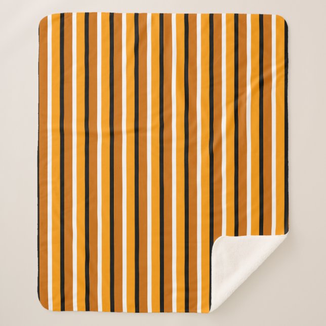 Orange Brown Stripes Pattern Design Sherpa Blanket (Front)