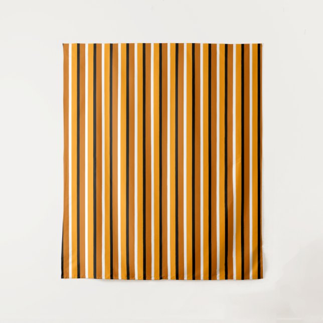Orange Brown Stripes Pattern Design Tapestry (Front)