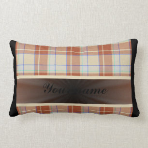Orange Brown Tartan with Ribbon Lumbar Cushion