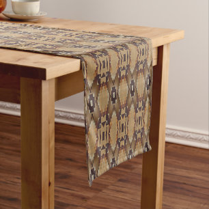 Orange Brown Taupe Beige Grey Tribal Pattern Short Table Runner