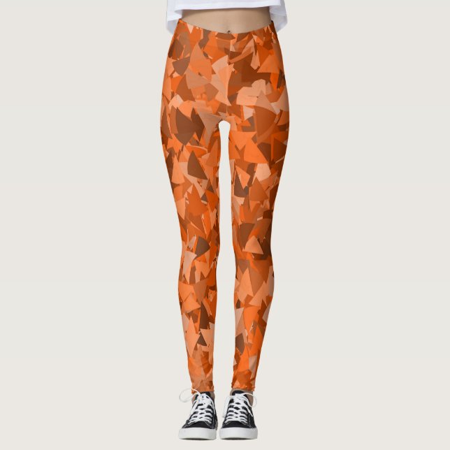 Orange Brown Triangle Pattern Leggings (Front)