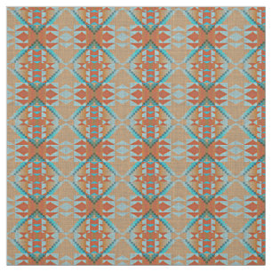 Orange Brown Turquoise Blue Eclectic Ethnic Look Fabric