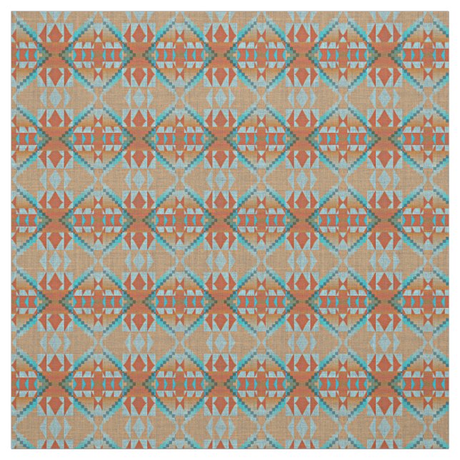 Orange Brown Turquoise Blue Eclectic Ethnic Look Fabric (Swatch)