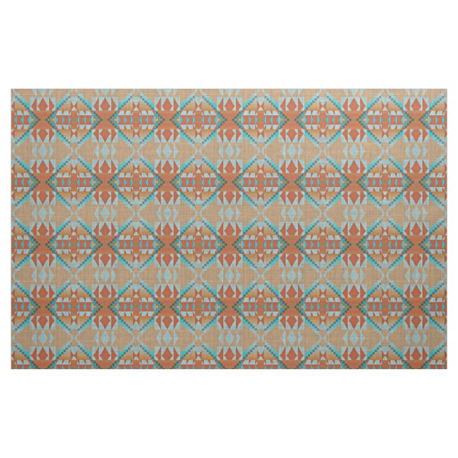 Orange Brown Turquoise Blue Eclectic Ethnic Look Fabric (Fat Quarter)