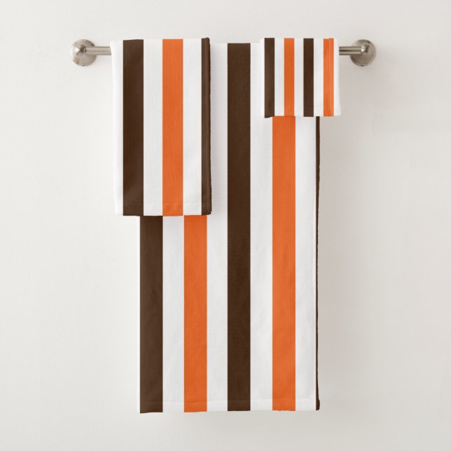 Orange Brown Vertical Stripes Pattern Bath Towel Set (Insitu)