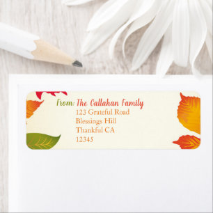 Orange Brown Watercolor Autumn Leaves R.T.S. Return Address Label