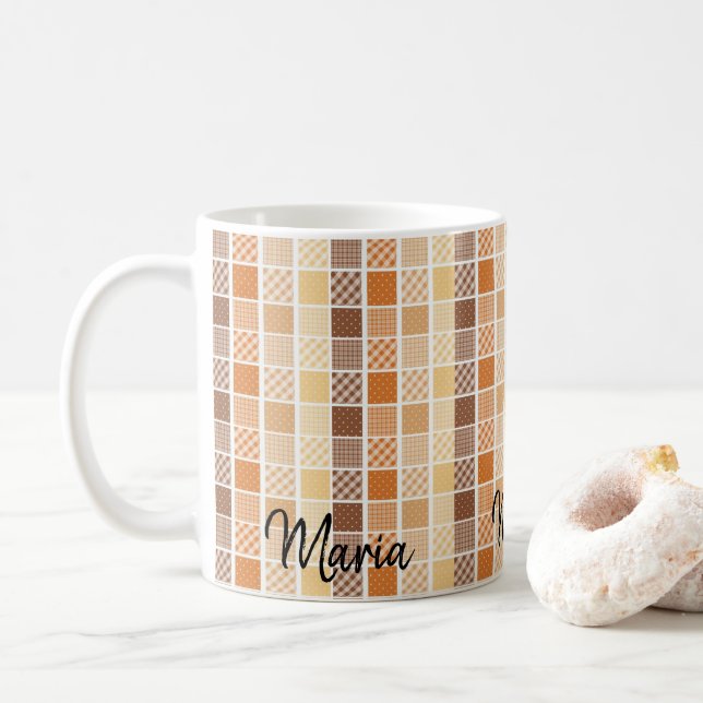 Orange Brown Yellow Plaid Mug (With Donut)