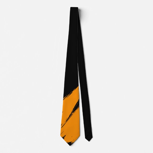 Orange Brush Modern Black Background #2 Tie (Front)