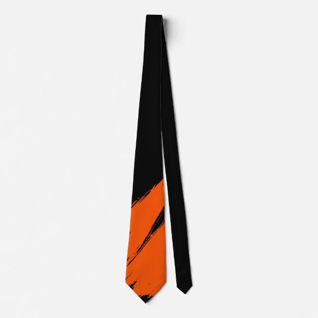 Orange Brush Modern Black Background Tie (Front)