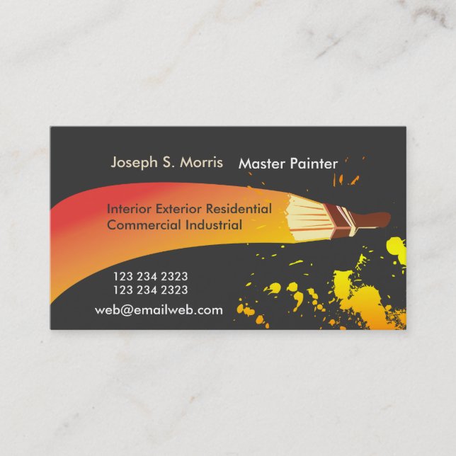 Orange Brushstrokes Colour House Painter Brush Business Card (Front)