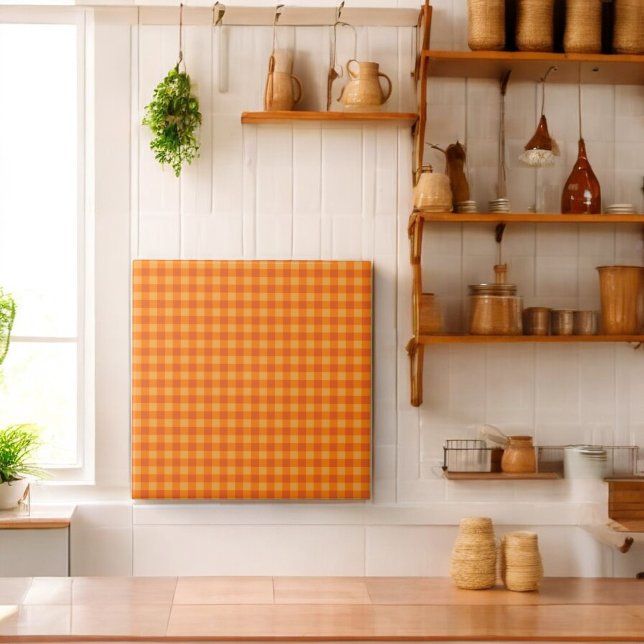 Orange Buffalo Plaid Holiday Ceramic Tile (Creator Uploaded)