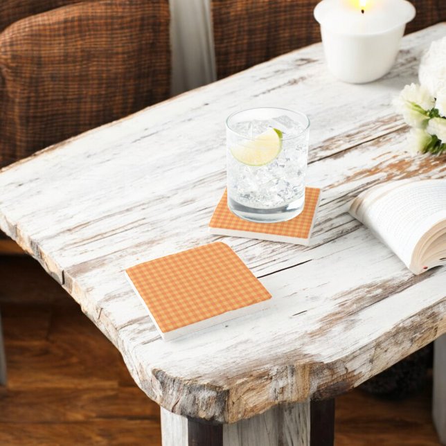 Orange Buffalo Plaid Holiday Stone Coaster (Creator Uploaded)