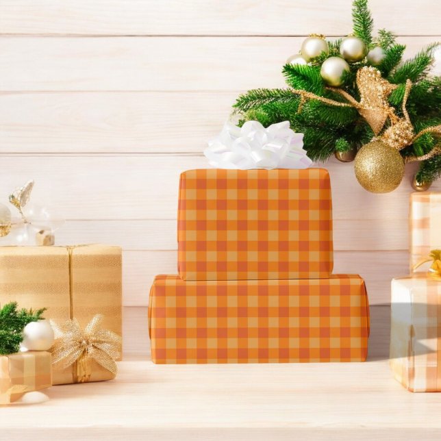 Orange Buffalo Plaid Holiday  Wrapping Paper (Creator Uploaded)