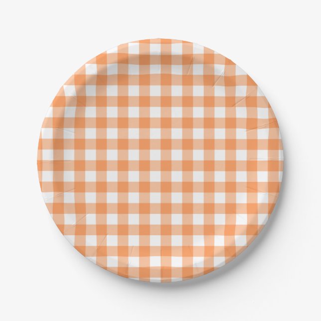 Orange Buffalo Plaid Paper Plate (Front)