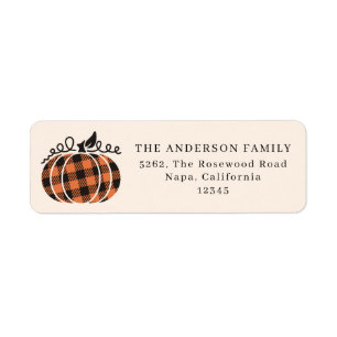 Orange Buffalo Plaid Pumpkin Thanksgiving Return Address Label
