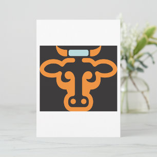 Orange Bull Head Minimalist Cow Invitation