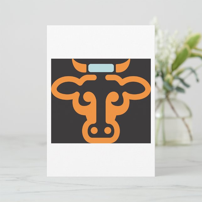 Orange Bull Head Minimalist Cow Invitation (Creator Uploaded)