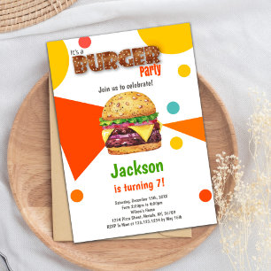 Orange Burger Birthday Invitations