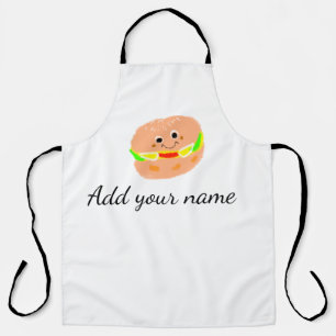 Orange burger watercolor add name text food fries apron
