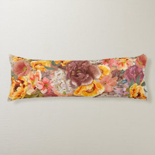 Orange Burgundy Autumn Fall Watercolor Floral    Body Cushion