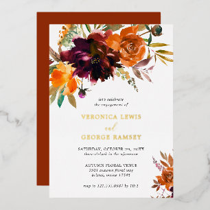 Orange Burgundy Fall Floral Engagement Party Gold