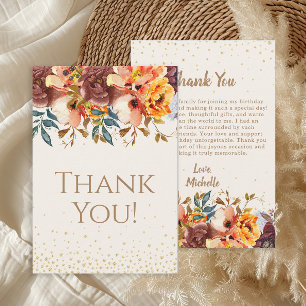 Orange Burgundy Floral Birthday Thank You