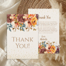 Orange Burgundy Floral Birthday Thank You