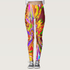 Orange, Burgundy Psychedelic Flower Design Legging