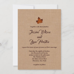 Orange Burlap Maple Leaf Wedding Invitation
