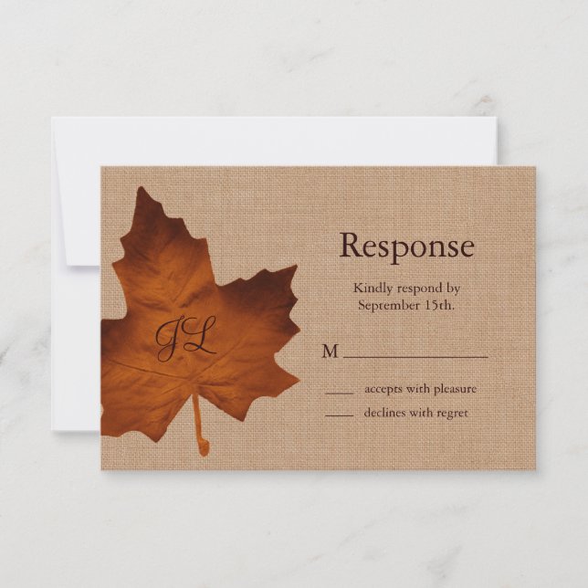 Orange Burlap Monogrammed RSVP Card (Front)