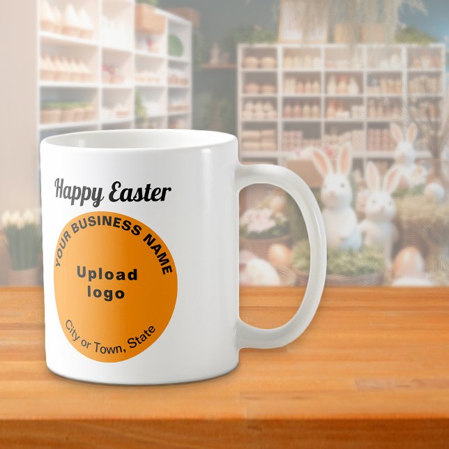 Orange Business Brand | Easter | Mug (Mug with Easter greeting and orange round shape business brand)