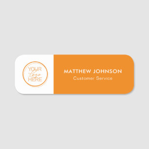 Orange Business Name Tags with Logo & Job Title