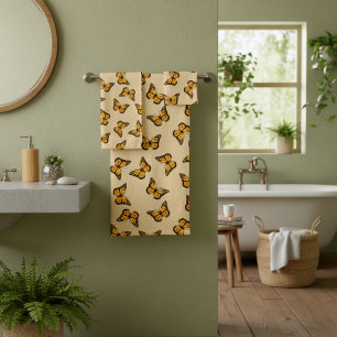 Orange Butterflies Bathroom Towel Set