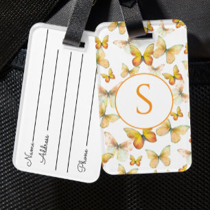 Orange Butterflies Custom Monogram Luggage Tag