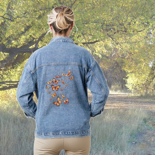 Orange Butterflies Flocking Denim Jacket (Creator Uploaded)
